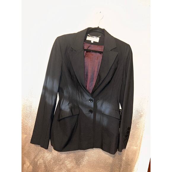 Karen Millen Preppy Academia Black Stretch Double Button Notched Lapel Blazer - Picture 1 of 9